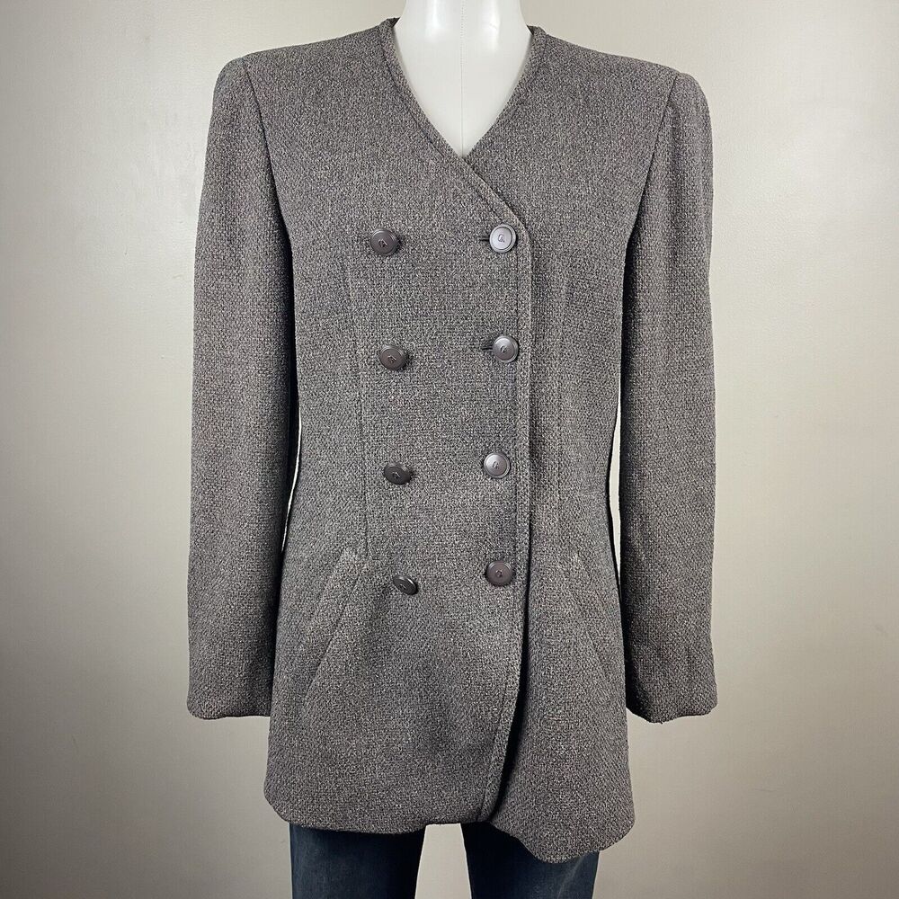 Vintage Giorgio Armani  Women S/M Brown Double Breasted Wool Blend Preppy Blazer